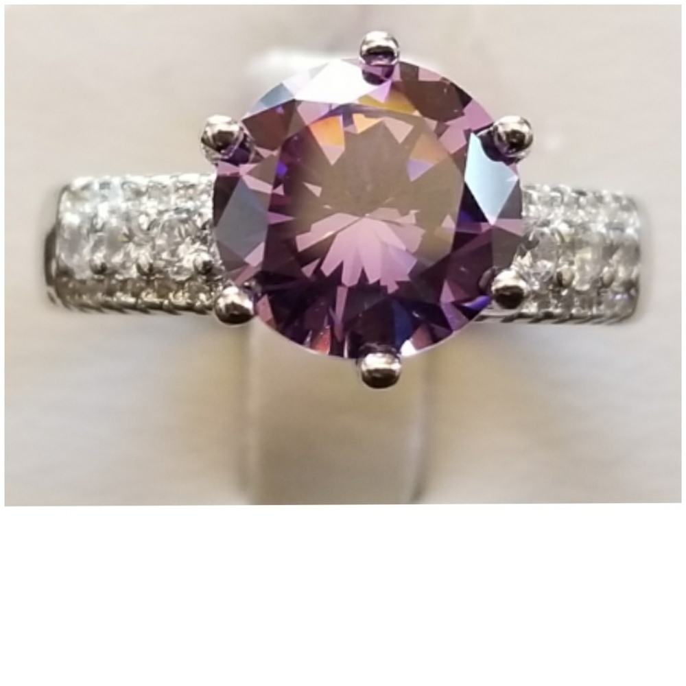 Genuine 4ct Amethyst & White Sapphires Ring 7